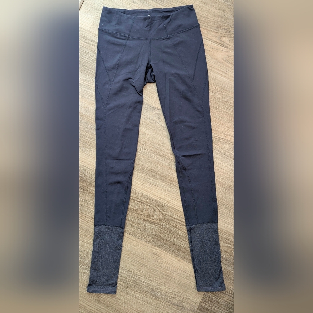 Athleta Navy Blue Performance Leggings | Grey Cuff Detail | Size S